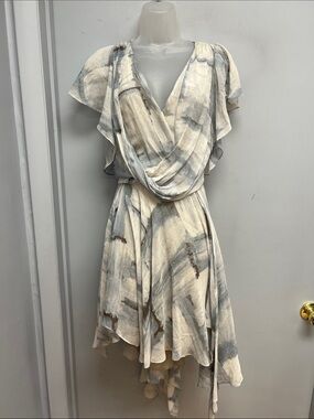 Max Azria 100% Silk Watercolor Handkerchief Hem Dress XXS